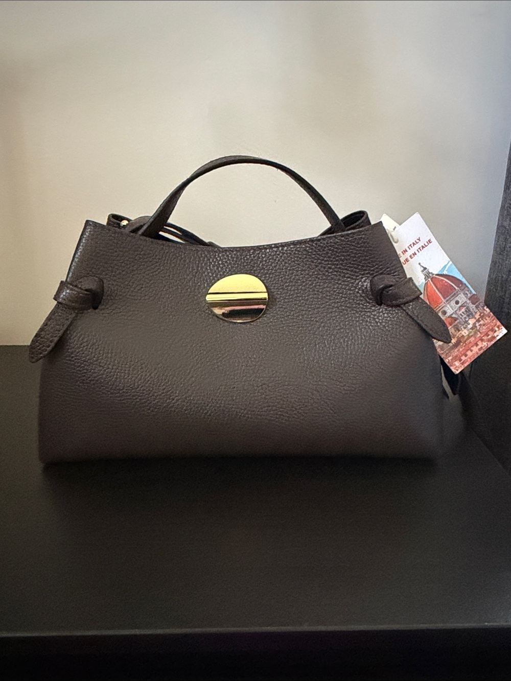 Isadora "Made in Italy" Pebbled Brown Leather Satchel Bag NWT